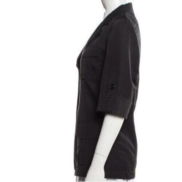 Lafayette 148 Jacket Blazer Roll Tab Sleeve Button Front Black 2 - Picture 1 of 4